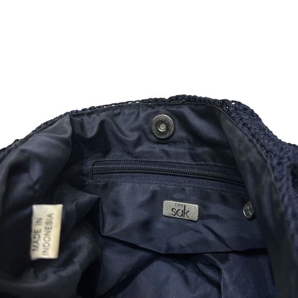 Purse The Sak Crochet Hobo Shoulder Bag Dark Blue Slouchy Inner Zip Pocket Lined - Picture 9 of 14